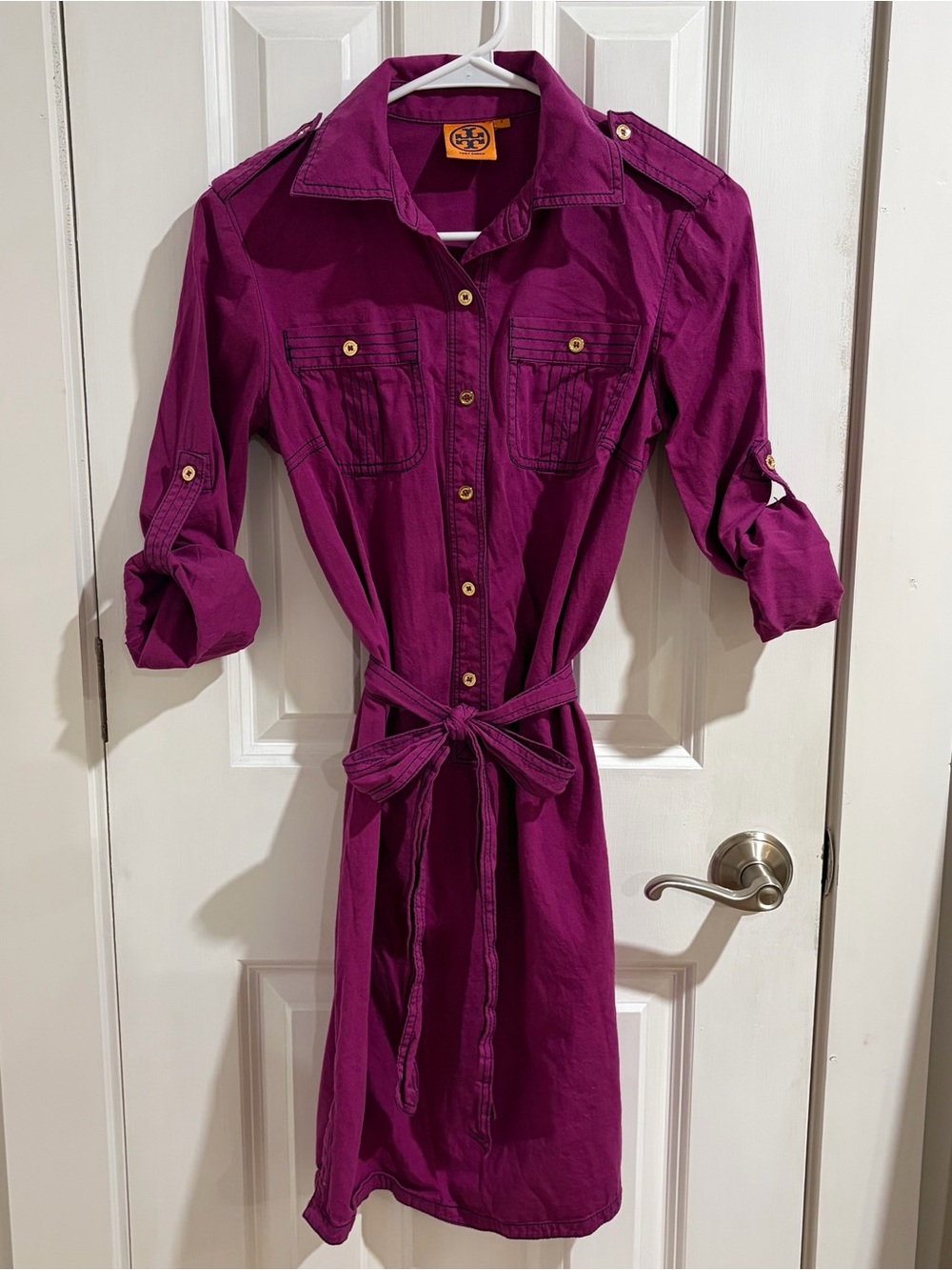 Tory Burch Deep Magenta Shirt Dress with Tie Waist